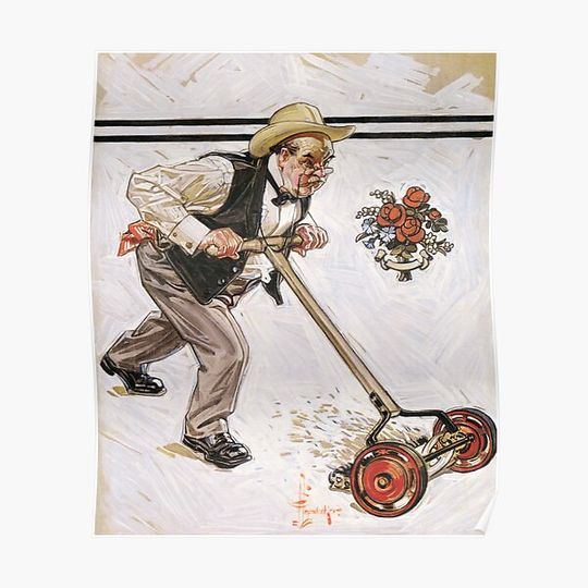 Discover 12,000pixel-500dpi - Joseph Christian Leyendecker - Lawn Mowing - Digital Remastered Edition Premium Matte Vertical Poster