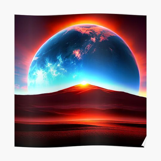 Discover Awe-Inspiring Views of an Alien World: A Red Sunset over a Cloudy Ethereal Landscape Premium Matte Vertical Poster