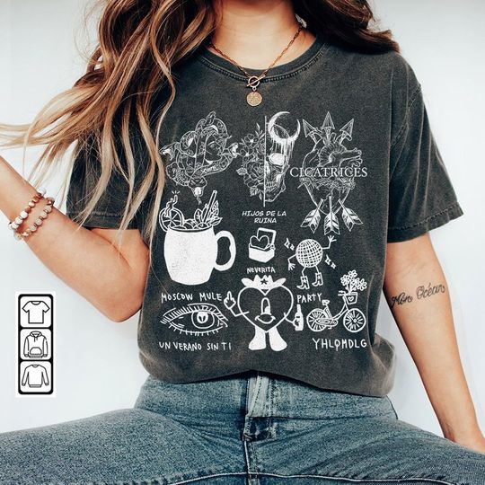 Discover Bad Bunny Doodle Art Shirt, Vintage Bad Bunny Un X100to Lyrics Merch Shirt