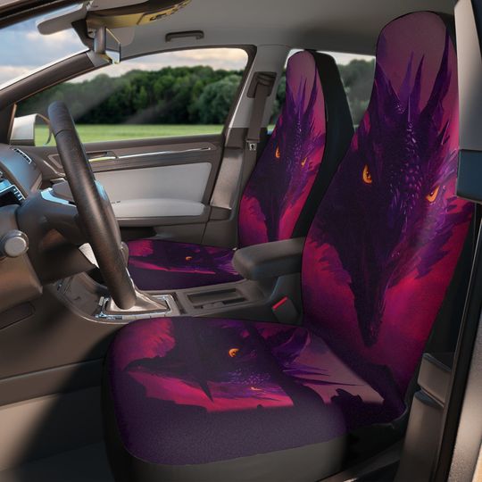 Discover Fantasy Purple Dragon Set Of Two Front Car Seat Covers, Artistic Dragon Seat Covers