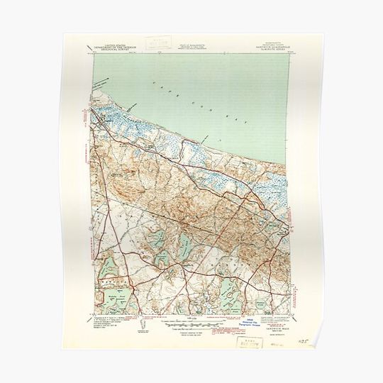Discover Massachusetts  USGS Historical Topo Map MA Sandwich 352146 1943 31680 Premium Matte Vertical Poster