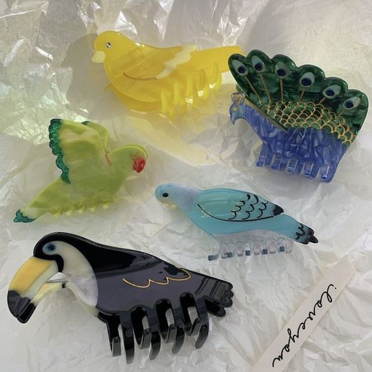 Discover Cute Bird Hair Claw Clip - French Peacock Parakeet Design