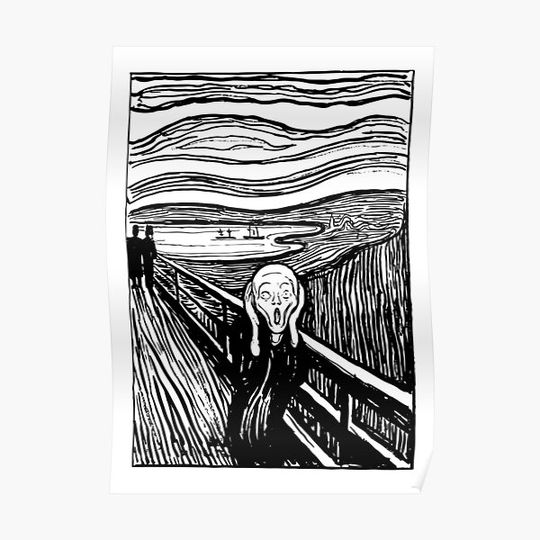 Discover The Scream Edvard Munch 1893 Original lithography black and white engraving HD HIGH QUALITY ONLINE STORE Premium Matte Vertical Poster