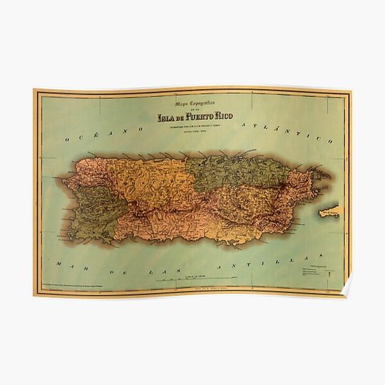 Discover Map Of Puerto Rico 1886 Premium Matte Vertical Poster