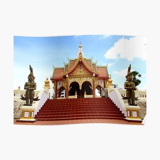 Discover Glowing Pagoda - Vientiane, Laos. Premium Matte Vertical Poster