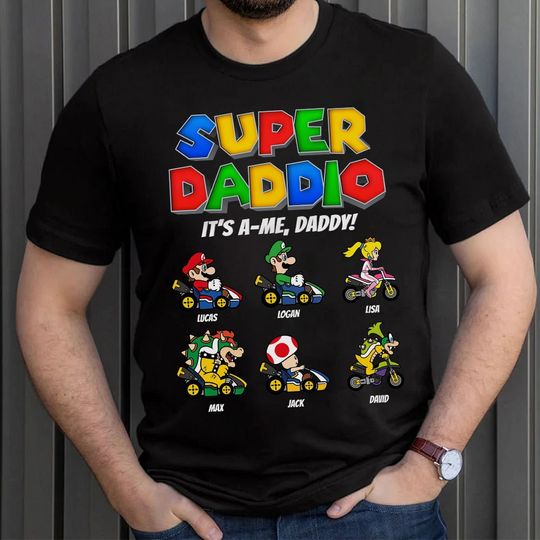 Discover Personalized Super Daddio Game Shirt, Custom Kids Name Dad Shirt