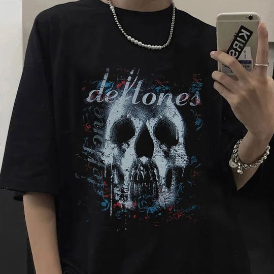 Discover New Deftone T-shirt Deftone Skull Black Band Concert Shirts Men's Punk Hip Hop