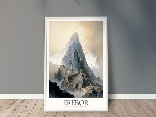 Discover Erebor, The Lonely Mountain Poster, Lord of the Rings Travel Poster
