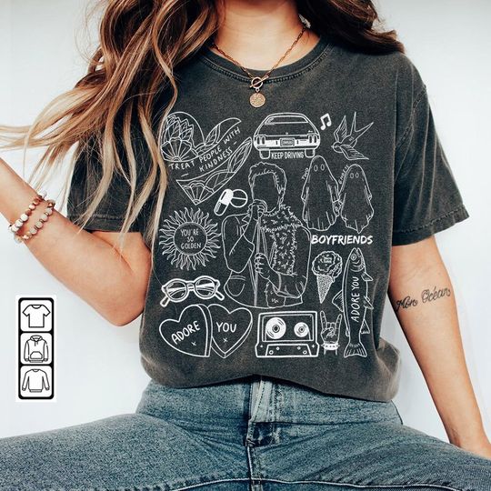 Discover Harry Doodle Art Shirt, Vintage Harry Merch Album Lyric T-Shirt