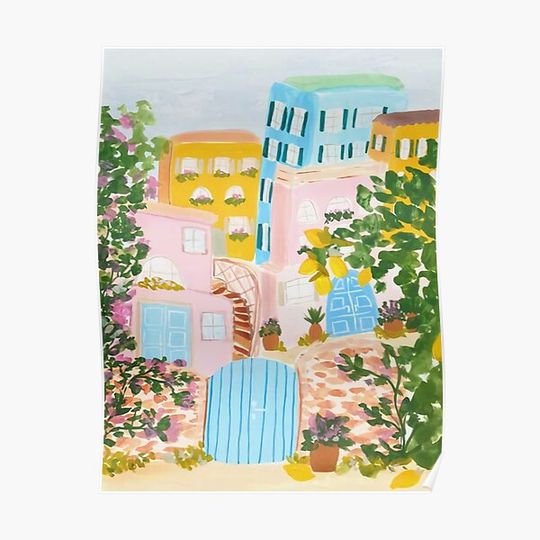 Discover Sorrento Italy with Lemon Trees and Colorful Houses - City Street Premium Matte Vertical Poster