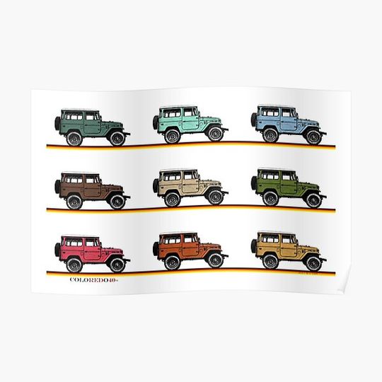 Discover Toyota FJ40 Land Cruiser 9 Stack Premium Matte Vertical Poster