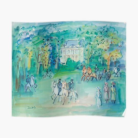 Discover Jean DUFY CHARCHE AND CAVALIERS AT WOOD OF BOULOGNE PREMIUM MATTE VERTICAL POSTER