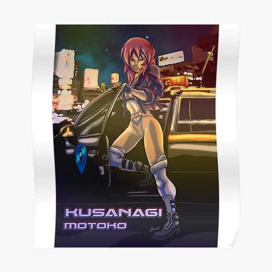 Discover Motoko standing Ghost anime in the shell poster classic Premium Matte Vertical Poster