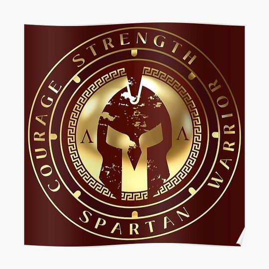 Discover Strength of a Spartan Helmet Maroon Gold Premium Matte Vertical Poster