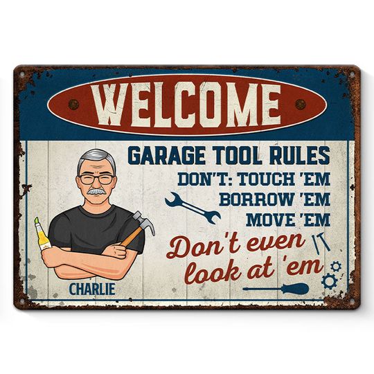 Discover Welcome, Garage Tool Rules - Family Personalized Custom Home Decor Metal Sign - Father's Day