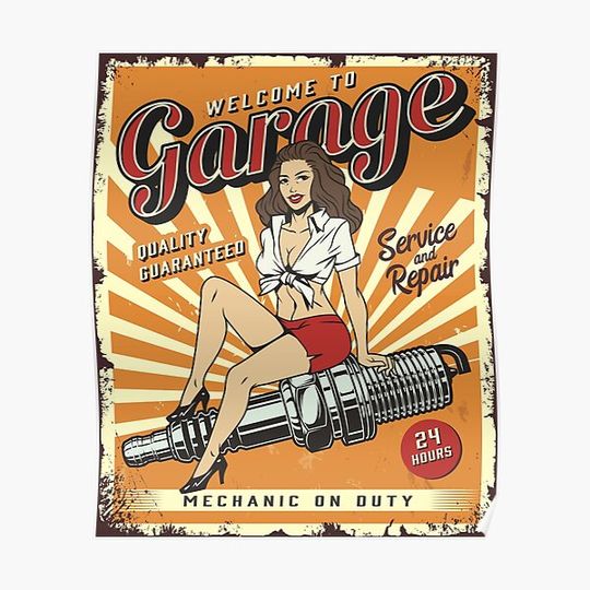 Discover Vintage Garage Pinup Girl Premium Matte Vertical Poster