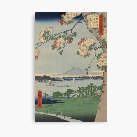 Discover Cherry Blossoms on Spring River Ukiyo-e Japanese Art Canvas