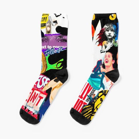 Discover Broadway Musical Collage Socks