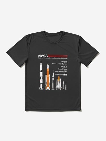 Discover NASA Rockets - Saturn V, SLS, Saturn IB, Space Shuttle, Titan, Atlas Line Up | Active T-Shirt