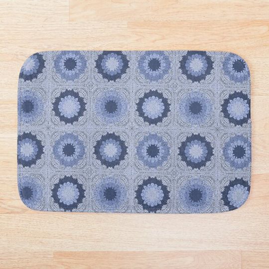 Discover Hand Made Granny Square Blue Bath Mat