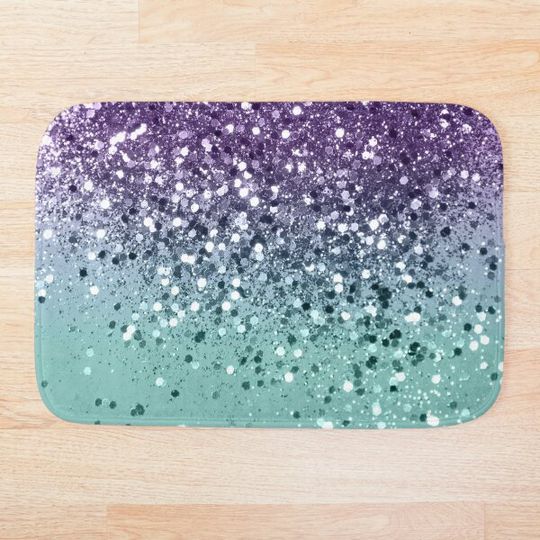 Discover Purple Teal Mermaid Ocean Glitter #1 (Faux Glitter) #shiny #decor #art Bath Mat