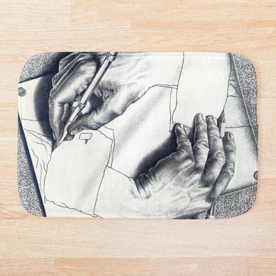 Discover Drawing Hands by M.C. Escher Bath Mat