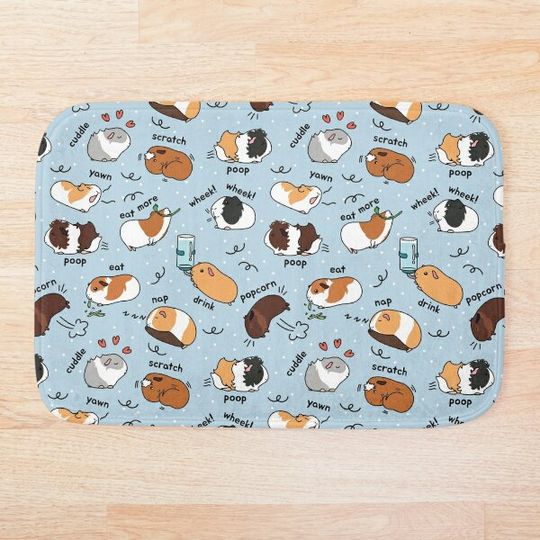 Discover Guinea Pig Daily To-Do List - Blue Background Bath Mat