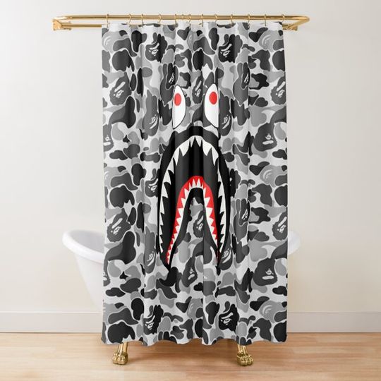 Discover Shark Mouth Camo Grey Shower Curtain
