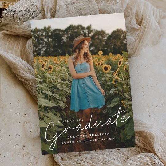 Discover Modern Script Simple Photo Graduation Invitations