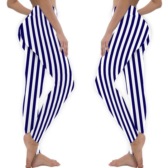 Discover Nautical Navy Blue and White Classic Stripe Leggings