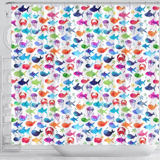 Discover Rainbow Watercolor Under the Sea Ocean Fish Shower Curtain