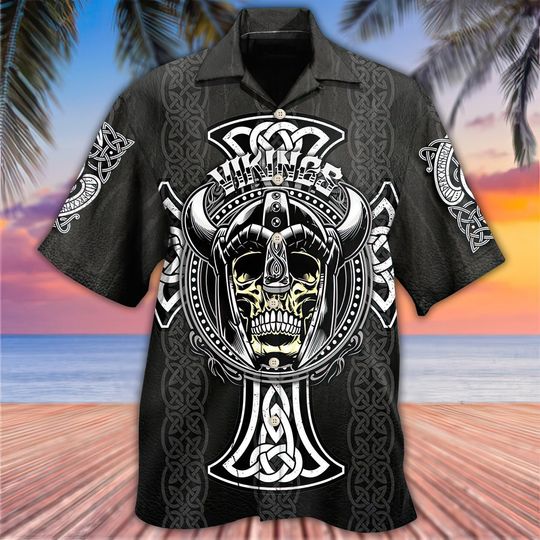 Discover Viking Cool Pattern Black Style Hawaiian Shirts, Summer Beach Shirt, Short Sleeve Hawaii Shirt
