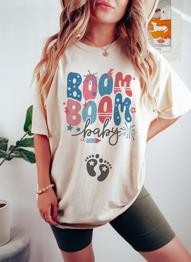 Discover Boom Boom baby Reveal Shirt 4th of July Pregnancy Announcement