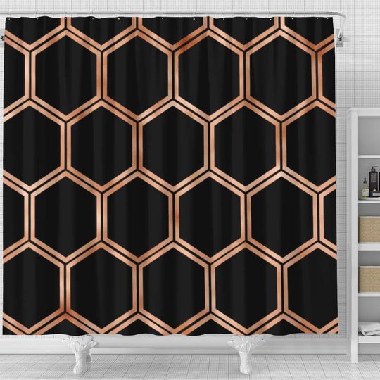 Discover Black onyx copper hexagons Shower Curtain