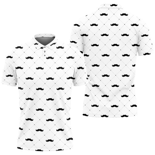 Discover Fathers Day Black Mustache Dots Polo Shirt For Men