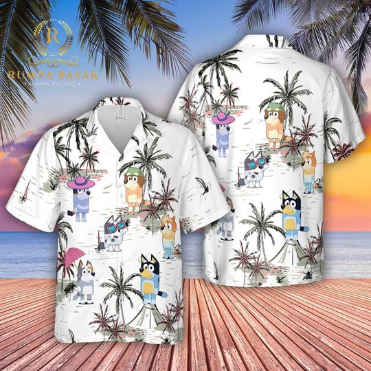 Discover BlueyDad Hawaiian Shirt with Bingo Character
