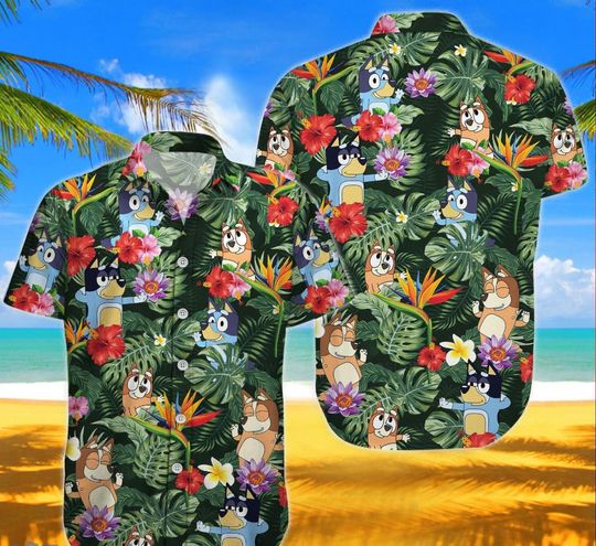 Discover B.luey Family Hawaiian Shirt, Bingo, Bandit, Chilli Shirt, Button Up Shirts, BlueyDad Birthday