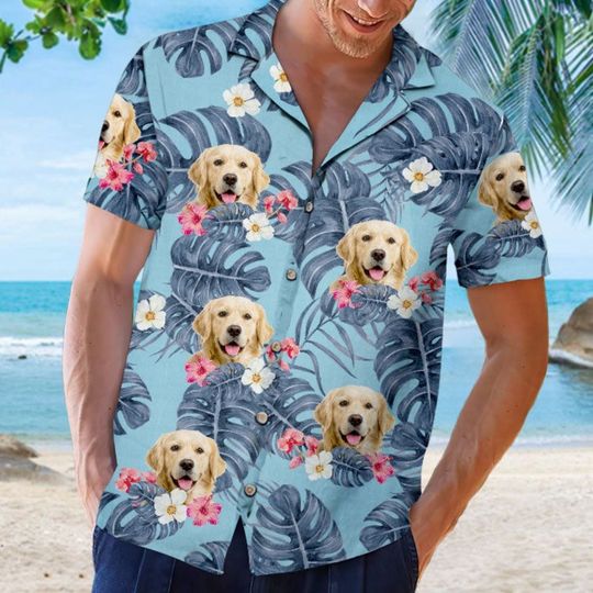 Discover Tropical Leaves And Pet - Dog & Cat Personalized Custom Unisex Hawaiian Shirt