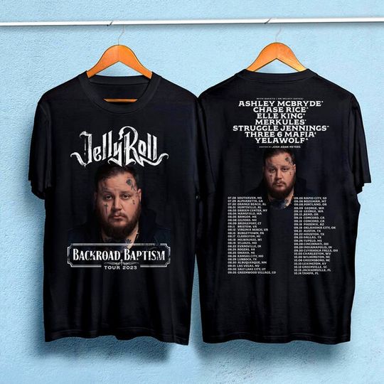 Discover Jelly Roll Tour 2023 T Shirt, Jelly Roll Backroad Baptism 2023 Tour Shirt