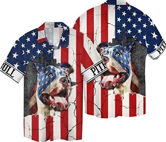 Discover July 4th Independence Day American Pitbull Hawaiian Shirt