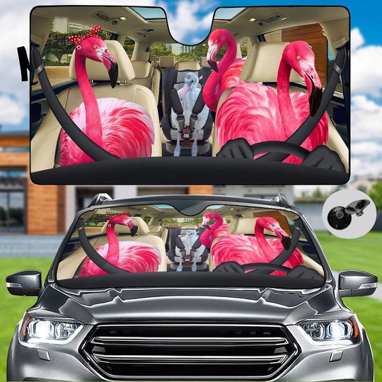 Discover Flamingo Family Driving Car Auto Sunshade For Car