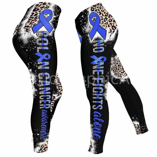 Discover Colon Cancer Colorectal Cancer Awareness Ribbon Leggings