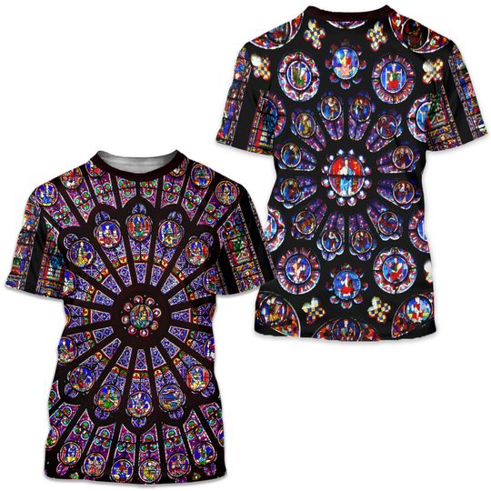 Discover ND and Chartres Stained Glass All Over Print Shirt
