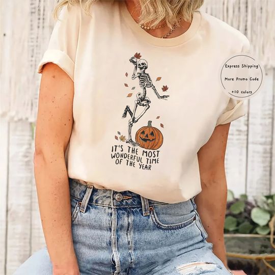 Discover Pumpkin Halloween Skeleton Skull Shirt,
