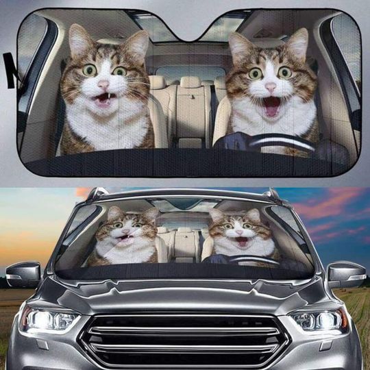 Discover Funny Cat Couple Driving Car Sunshade, Car Sun Shade