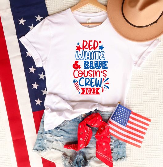 Discover Red White Blue Cousin's Crew 2023 Shirt, Family Cousin Shirt