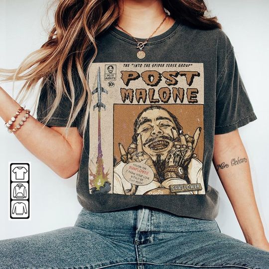 Discover Post Malone Comic Shirt, 90S Vintage Merch Book Art Into The Spider Verse Album World Tour