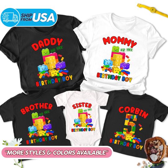 Discover Personalized Building Game Birthday Shirt, Custom Building Family Birthday Boy Party Theme Matching Shirt