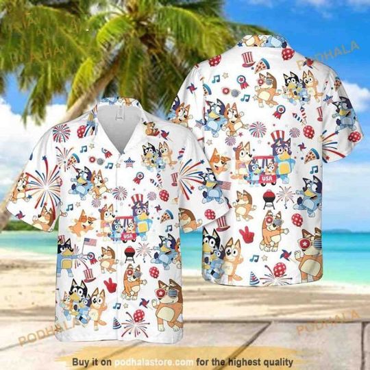 Discover BlueyDad And Bingo Hawaiian Shirt, BlueyDad Family Hawaiian Shirt