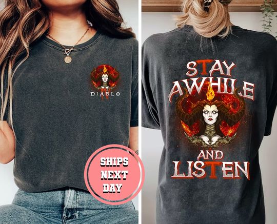 Discover Diablo 4 Shirt, Dad Gaming Shirt, Gift for Gamer, Stay Awhile and Listen Shirt